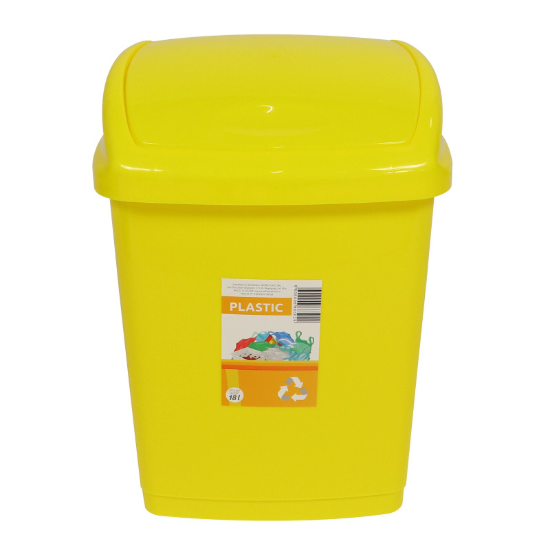 Cos gunoi Agora Plast din plastic, forma dreptunghiulara, galben, cu capac batant, 18 L