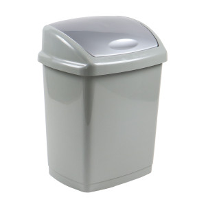 Cos gunoi Agora Plast din plastic, forma dreptunghiulara, gri, cu capac batant, 18L