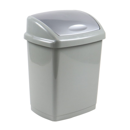 Cos gunoi Agora Plast din plastic, forma dreptunghiulara, gri, cu capac batant, 27L