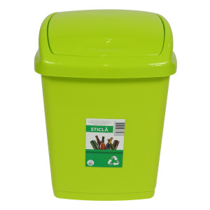 Cos gunoi Agora Plast din plastic, forma dreptunghiulara, verde, cu capac batant, 18 L