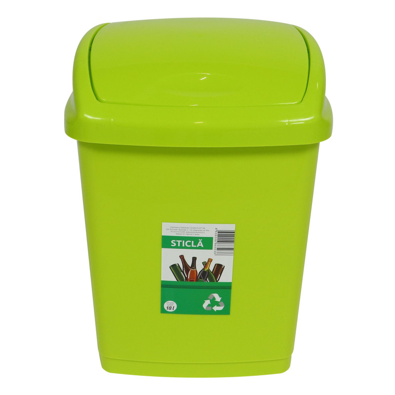 Cos gunoi Agora Plast din plastic, forma dreptunghiulara, verde, cu capac batant, 18 L