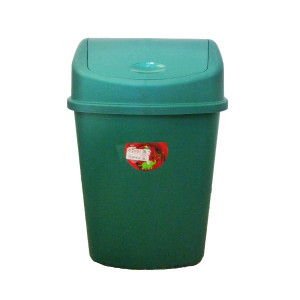Cos gunoi Plastina Lotus din plastic, forma dreptunghiulara, verde, cu capac batant, 55L