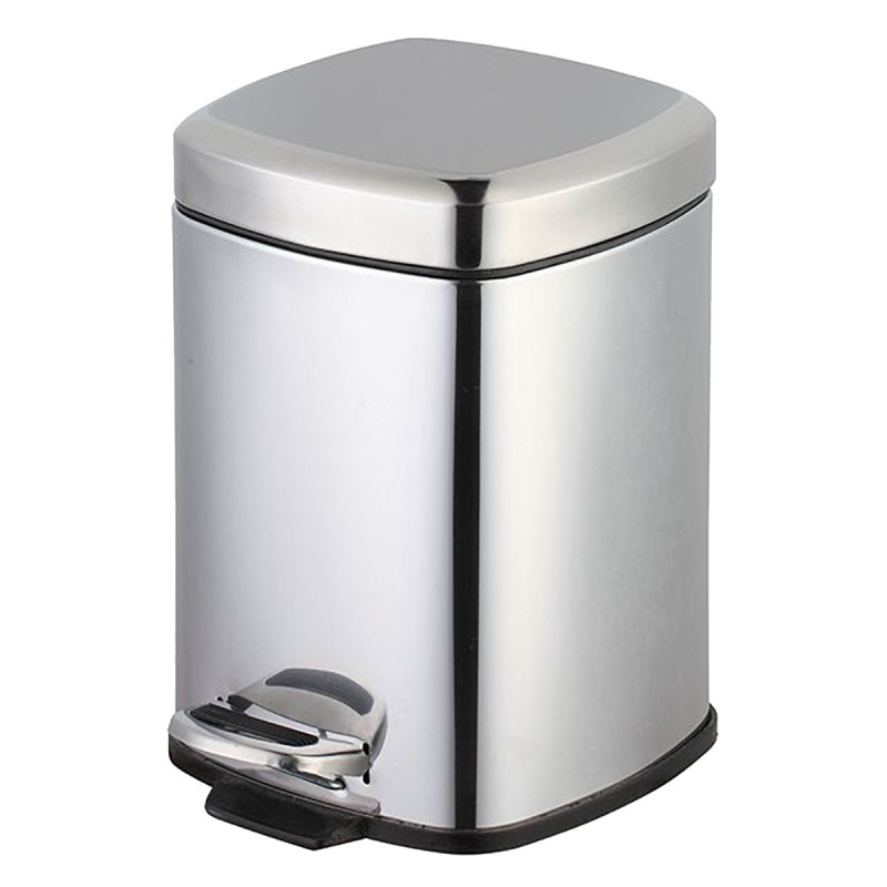 Cos gunoi Plastor, inox + plastic, forma patrata, cu pedala si capac batant, 6 L