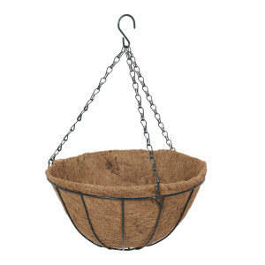 Cos suspendat pentru flori Versay HY11-02, maro, otel + fibra cocos, cu lant si carlig, 30 x 15 cm