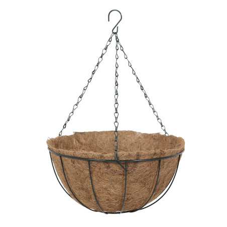 Cos suspendat pentru flori Versay HY11-02, maro, otel + fibra cocos, cu lant si carlig, 36 x 17 cm