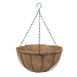 Cos suspendat pentru flori Versay HY11-02, maro, otel + fibra cocos, cu lant si carlig, 40 x 22 cm
