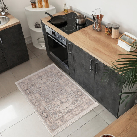 Covor living / dormitor Sakura 55001-C4E-J, 80 x 120 cm, clasic, poliester, bej + crem + gri, dreptunghiular