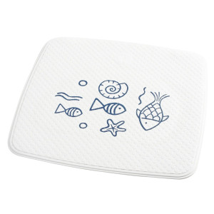 Covoras baie cu ventuze Neptun 64213, model cu pesti, alb / albastru, 54 x 54 cm