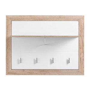 Cuier hol pentru perete Astor CIV, cu 5 agatatori si polita, stejar gri + folie lucioasa alba, 93 x 24 x 71 cm, 1C
