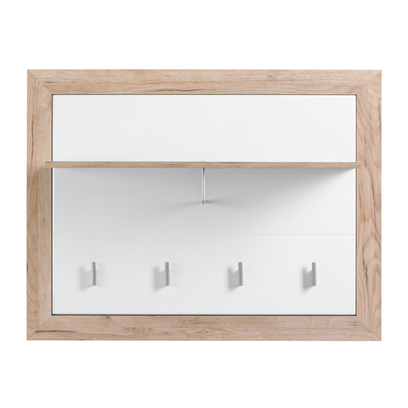 Cuier hol pentru perete Astor CIV, cu 5 agatatori si polita, stejar gri + folie lucioasa alba, 93 x 24 x 71 cm, 1C