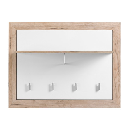 Cuier hol pentru perete Astor CIV, cu 5 agatatori si polita, stejar gri + folie lucioasa alba, 93 x 24 x 71 cm, 1C