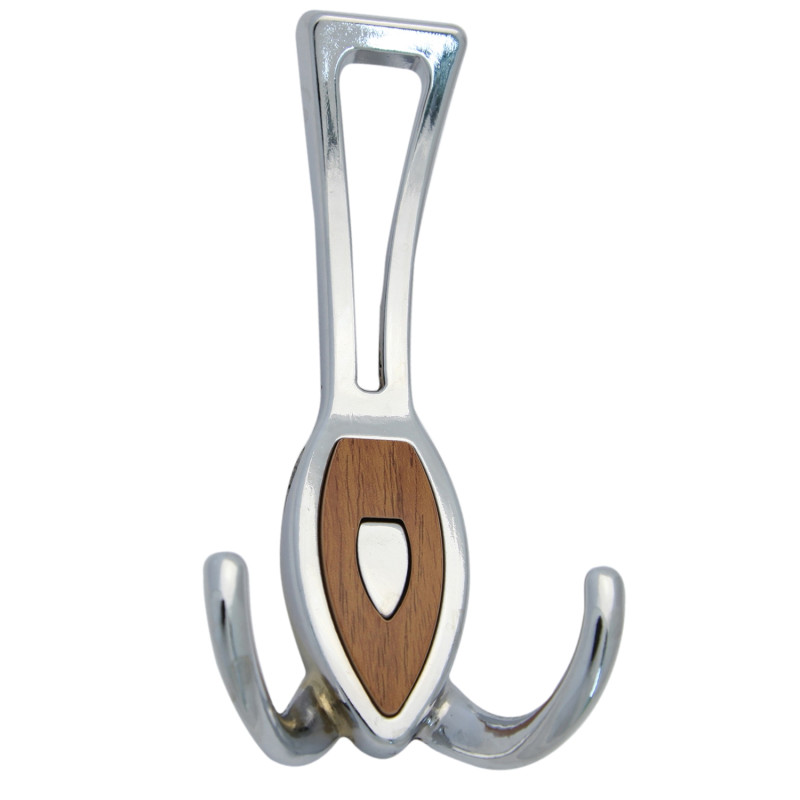 Cuier mobila cu 3 agatatoare, zamac, cromat + stejar, pentru baie, dormitor, hol, prindere pe mobila / perete, 495.15.446 Cuier mobila cu 3 agatatoare, zamac, cromat + stejar, pentru baie, dormitor, hol, prindere pe mobila / perete, 495.15.446