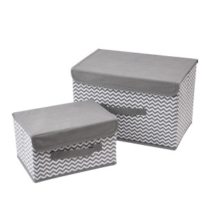 Cutie depozitare 4008142, cu capac, pliabila, gri + alb, 37 / 26.5 x 24 / 19 x 24 / 15 cm, set 2 bucati