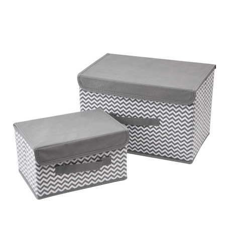 Cutie depozitare 4008142, cu capac, pliabila, gri + alb, 37 / 26.5 x 24 / 19 x 24 / 15 cm, set 2 bucati