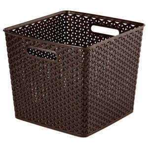 Cutie depozitare suprapozabila Rattan Curver, maro, patrata, 25 L, 32,3 x 32 x 28,1 cm