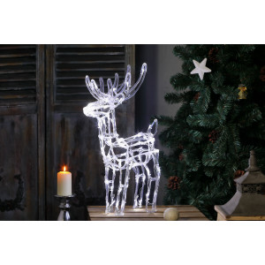 Decoratiune Craciun exterior, ren acril, Hoff, 60 LED-uri, lumina rece constanta, alimentare curent electric, H 60 cm