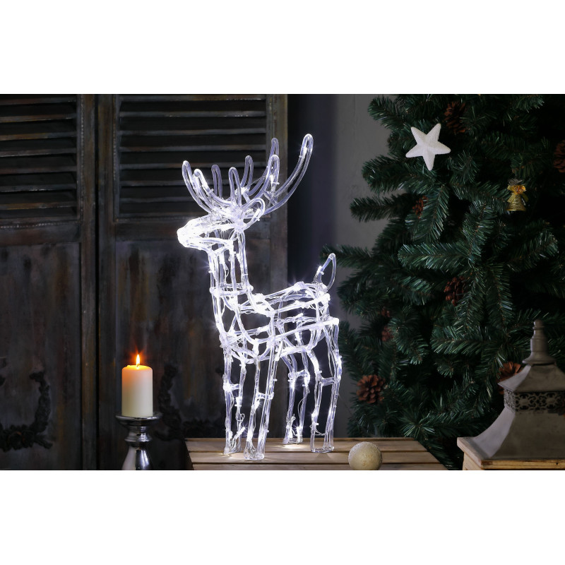 Decoratiune Craciun exterior, ren acril, Hoff, 60 LED-uri, lumina rece constanta, alimentare curent electric, H 60 cm