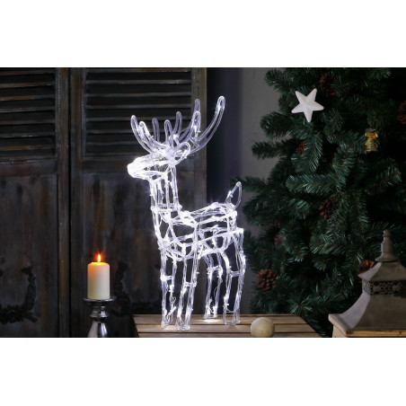 Decoratiune Craciun exterior, ren acril, Hoff, 60 LED-uri, lumina rece constanta, alimentare curent electric, H 60 cm