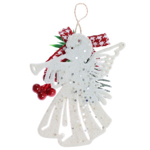 Decoratiune Craciun, tip ingeras, plastic + spuma, alb + verde + rosu, 9.5 x 11 cm, SY23YKL-WYM-0014