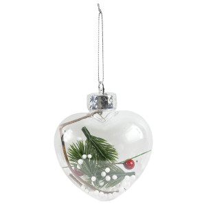 Decoratiune Craciun, tip inima, alb + rosu + verde, plastic, 11 cm, SYDD-0318