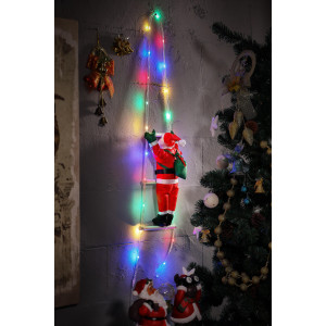 Decoratiune Mos Craciun pe scara exterior, Hoff, 20 LED-uri, lumina multicolora, alimentare baterii, H 40 cm