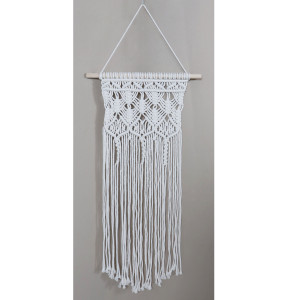Decoratiune perete stil macrame, 006FD, sfoara bumbac, alb, 35 x 70 cm