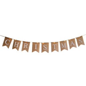 Decoratiune steag de Craciun Hoff, 20 LED-uri, lumina calda, 190 cm, alimentare baterii