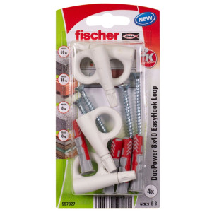 Diblu pentru agatari obiecte, din nylon, 8 x 40 mm, Fischer Duopower EasyHook Loop 8 Washer, cu carlig ochi deschis, 5 x 80 mm, 