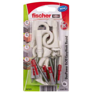 Diblu pentru agatari obiecte, din nylon, 8 x 40 mm, Fischer Duopower EasyHook Round 8 Washer, cu carlig ochi deschis, 5 x 80 mm,