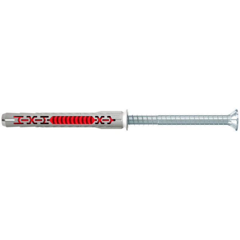 Diblu universal, din nylon, Fischer DuoXpand T, 10 x 80 mm, cu surub, zincat alb, cu cap inecat, Torx, TX30