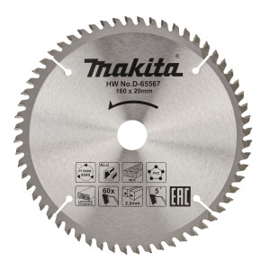 Disc circular, pentru lemn / aluminiu / plastic, Makita D-65567, 160 x 20 mm