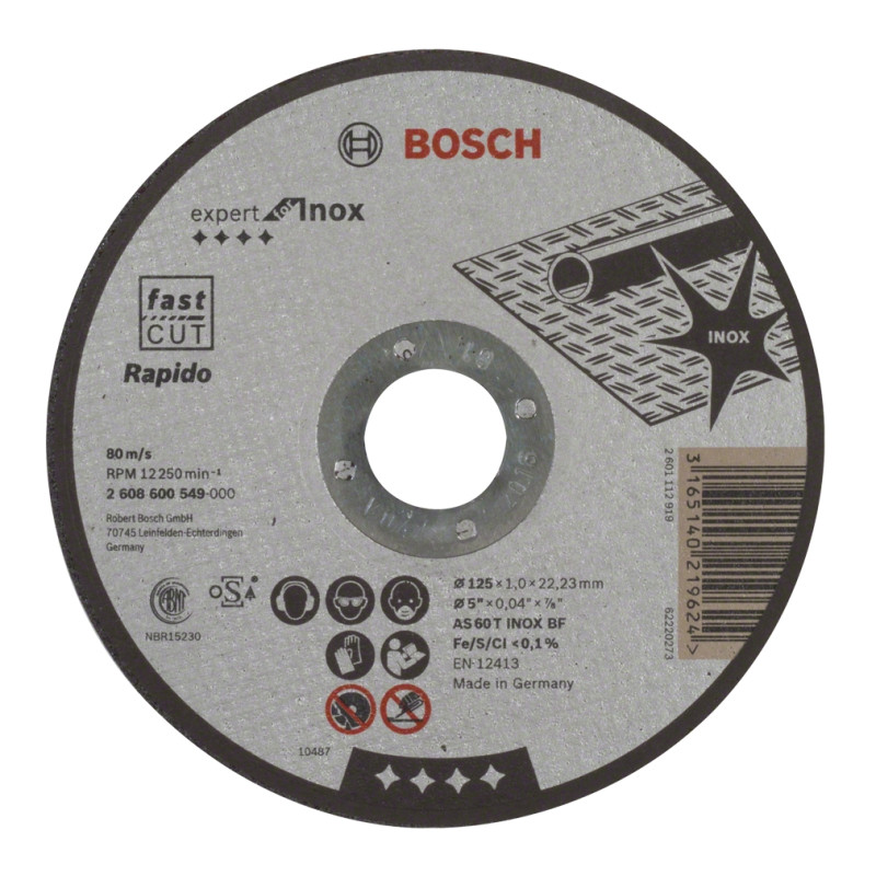 Disc debitare inox, Bosch Expert for Inox - Rapido, 125 x 22.23 x 1 mm