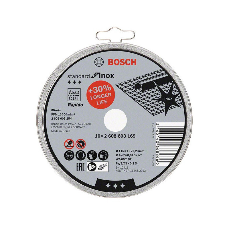 Disc debitare inox, Bosch Standard for Inox Rapido, 115 x 22.23 x 1 mm, set 10 bucati