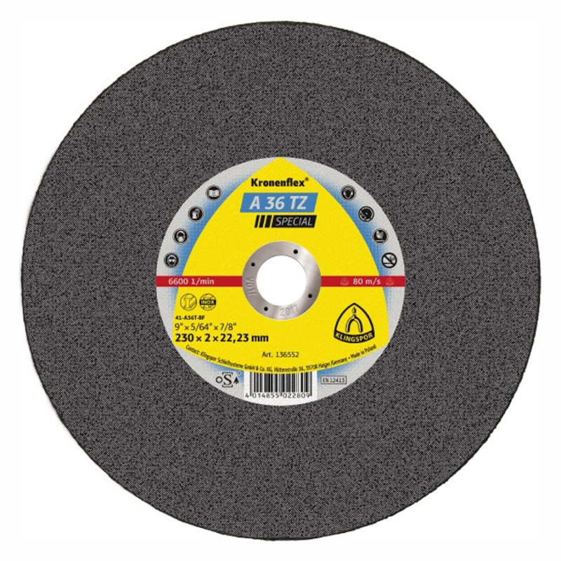 Disc debitare inox, Klingspor A 36 TZ Special, 230 x 22.23 x 2 mm