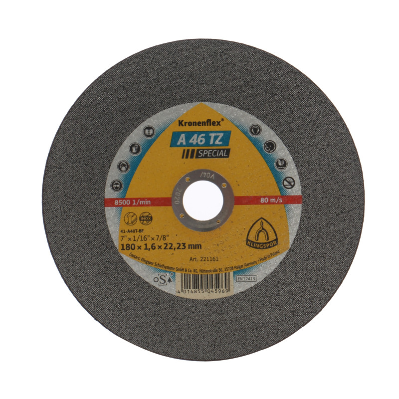 Disc debitare inox, Klingspor A 46 TZ Special, 180 x 22.23 x 1.6 mm
