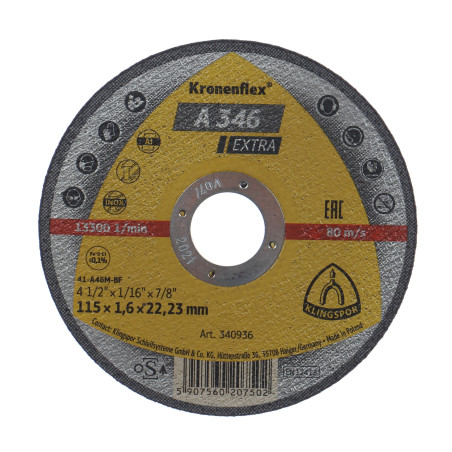 Disc debitare inox si metal, Klingspor A 346 Extra, 115 x 22.23 x 1.6 mm