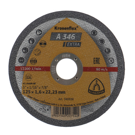 Disc debitare inox si metal, Klingspor A 346 Extra, 125 x 22.23 x 1.6 mm