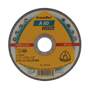 Disc debitare inox si metal, Klingspor A 60 Extra, 115 x 22.23 x 1 mm