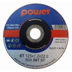 Disc debitare inox si otel, Carbochim Power 80A54TBF, 125 x 22.2 x 1.2 mm