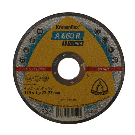 Disc debitare inox si otel, Klingspor A 660 R Supra, 115 x 22.23 x 1 mm