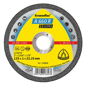 Disc debitare inox si otel, Klingspor A 660 R Supra, 125 x 22.23 x 1 mm