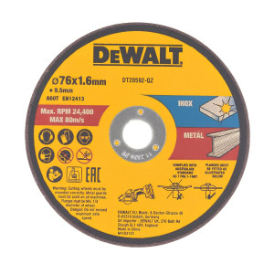 Disc debitare inox / metale neferoase, DeWalt DT20592-QZ, 76 x 10 x 1.6 mm, set 3 bucati