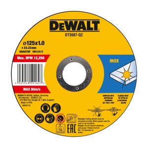 Disc debitare inox / otel, DeWalt DT3507-QZ, 125 x 22.23 x 1 mm, set 10 bucati