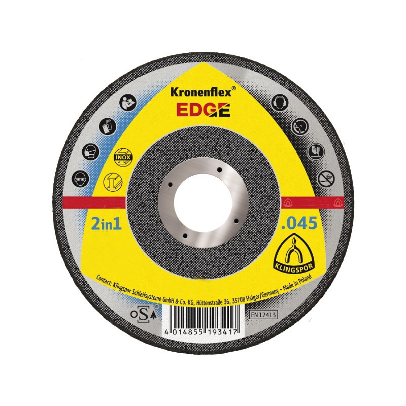 Disc debitare inox/otel, Klingspor Kronenflex Edge 2 in 1, 125 x 22.23 x 1.2 mm