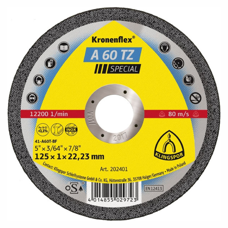 Disc debitare metale, Klingspor A 60 TZ Special, 125 x 22.23 x 1 mm