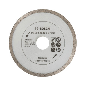 Disc diamantat, continuu, pentru debitare placi ceramice / granit, Bosch Ceramic, 115 x 22.23 x 1.7 mm