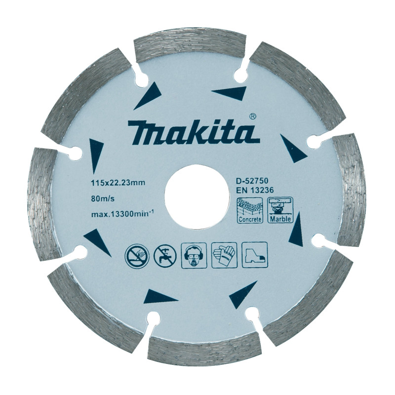 Disc diamantat, cu segmente, pentru debitare beton / marmura, Makita D-52750, 115 x 22.23 x 1.8 mm