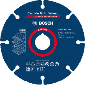 Disc diamantat, cu segmente, pentru debitare lemn / materiale de constructie / plastic, Bosch Expert Carbide Multi Wheel, 125 x 