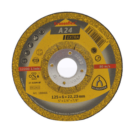 Disc polizare metal, Klingspor A 24 Extra, 125 x 22.23 x 6 mm