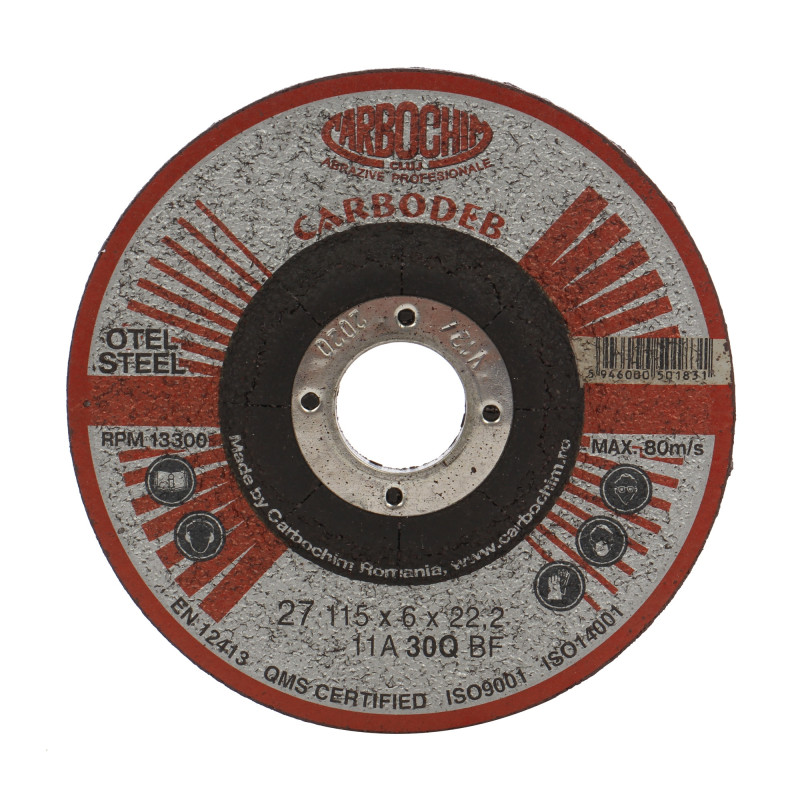 Disc polizare otel, Carbochim 11ABACH27E, 115 x 22.2 x 6 mm